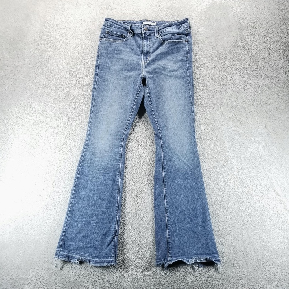 Levis Jeans‎ Womens 31 Blue 726 Flare Mid Rise Slim Stretch Light Wash Raw Hem